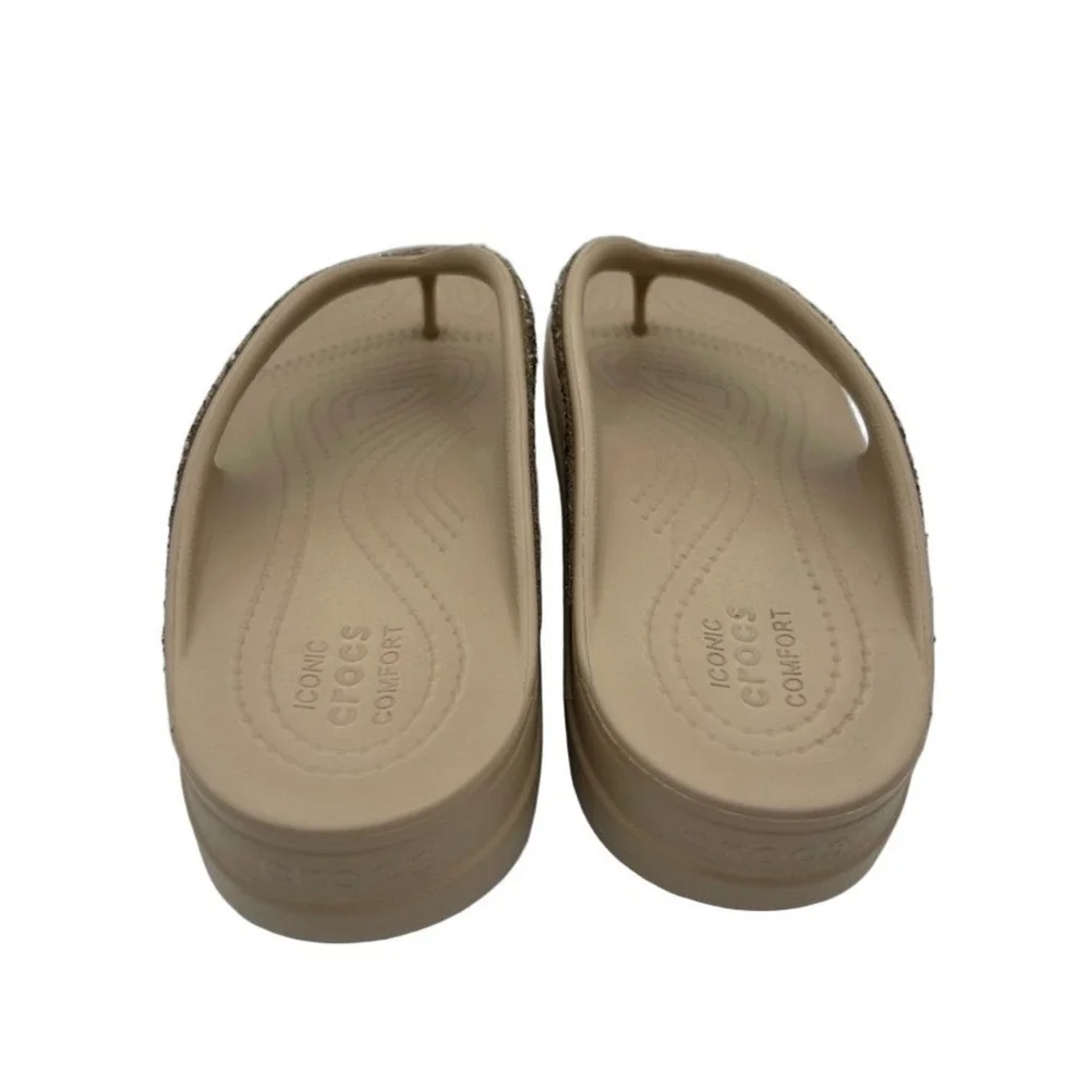 Crocs Capri Glitter Flip Flops Women's Size 10 W Tan Gold Sparkle Wedge Sandals